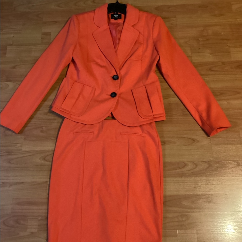 Orange Blazer and Skirt Set